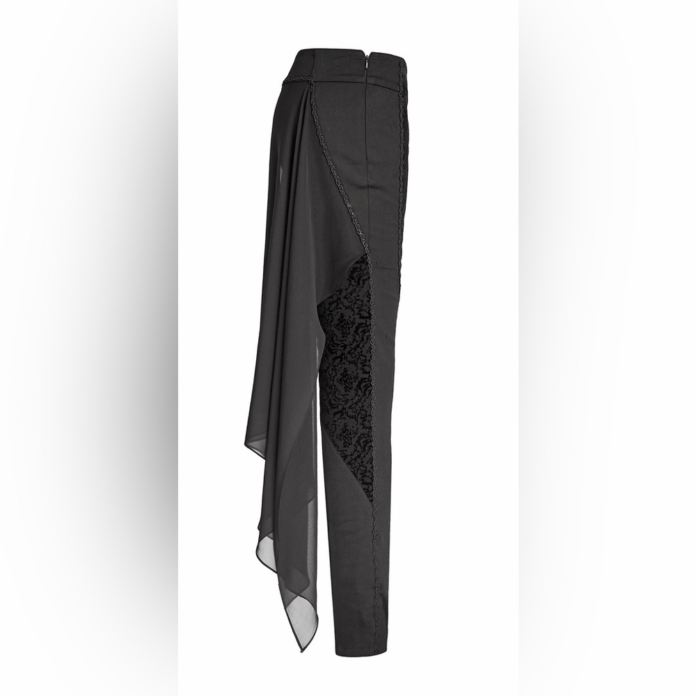 Punk Rave Women’s Floral Slim Mesh Gothic Pants Black Trailing Veil Jacquard - Picture 7 of 12